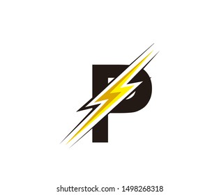 Flash P Letter Logo, Electrical Bolt Logo Vector