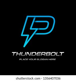 Flash P letter vector logo template. This font with thunder symbol. Logotype. Alphabet suitable for fast, power, electric, identity, moving and speed.