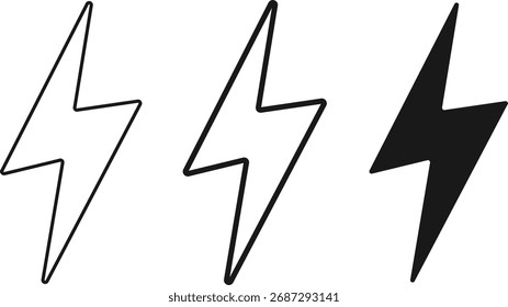  Flash power icon set. Lighting icons collection. Electricity or Thunderbolt  symbol. Bolt, Flash, power, energy, voltage sign