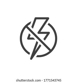 Flash prohibition icon. Line image no flash. Crossed lightning in a circle. Isolated vector on a white background.