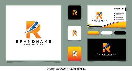 Flash R letter logo icon electrical bolt with initial R letter logo design template