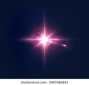 Flash. Realistic flares. Glowing effects. Photography camera light or sunlight reflection from lens. Shiny stars in space. Isolated glints set. Sparkle glares. Vector shimmering element templates