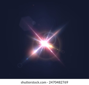 Flash, realistic highlights, glowing effects, camera light, sunlight reflection, stars, isolated highlights, sparkling highlights. Isolated on transparent background, png. Celestial, space elements