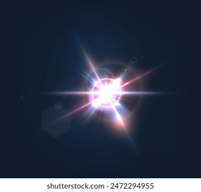 Flash, realistic highlights, glowing effects, camera light, sunlight reflection, stars, isolated highlights, sparkling highlights. Isolated on transparent background, png. Celestial, space elements