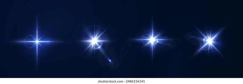 Flash, realistic highlights, glowing effects, camera light, sunlight reflection, stars, isolated highlights, sparkling highlights. Isolated on transparent background, png. Celestial, space elements	
