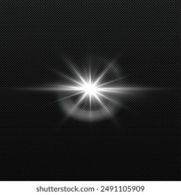 Flash, reflejos realistas, efectos brillantes, luz de cámara, reflexión de la luz solar, estrellas blancas, resaltados aislados, brillantes. Aislado sobre fondo transparente, png. Celestial, Elementos espaciales	
