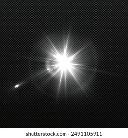 Flash, realistic highlights, glowing effects, camera light, sunlight reflection, stars white, isolated highlights, sparkling. Isolated on transparent background, png. Celestial, space elements	
