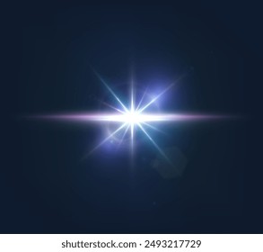 Destello, reflejos realistas, efectos brillantes, luz de cámara, reflexión de la luz solar, estrellas, resaltados aislados, resaltados brillantes. Aislado sobre fondo transparente, png. Celestial, Elementos espaciales	