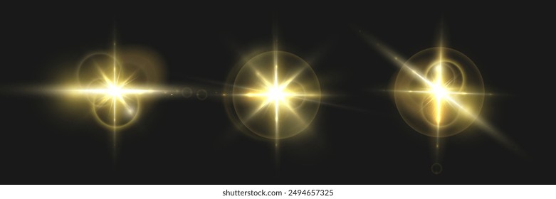 Flash, realistic highlights, glowing effects, camera light, sunlight reflection, stars, isolated highlights, sparkling highlights. Isolated on transparent background, png. Celestial, space elements