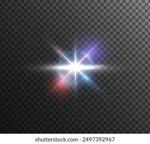 Flash, reflejos realistas, efectos brillantes, luz de la cámara, reflejo de la luz solar, estrellas, reflejos aislados, reflejos brillantes. Aislado sobre fondo transparente, png. Celestial, Elementos espaciales	