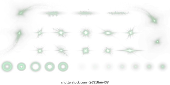 Flash, reflejos realistas, efectos brillantes, luz de la cámara, reflejo de la luz solar, estrellas, reflejos aislados, reflejos brillantes. Aislado sobre fondo transparente, png. Celestial, espacio	
