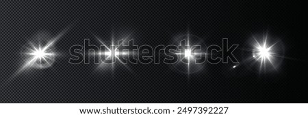 Flash, realistic highlights, glowing effects, camera light, sunlight reflection, stars, isolated highlights, sparkling highlights. Isolated on transparent background, png. Celestial, space	
