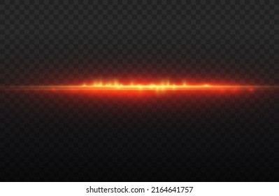 Flash red horizontal lens flares pack, laser beams, horizontal light rays, beautiful light flare, glow red line on transparent background, bright glare, vector illustration, eps 10. 