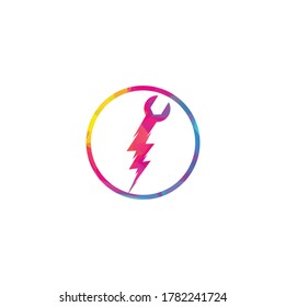 Flash Repair Logo Template Design Vector. Wrench thunder logo