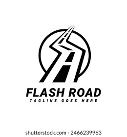 Flash Road Logo design. Minimalist streets in the form of flash lightning Combine with Circular symbol.