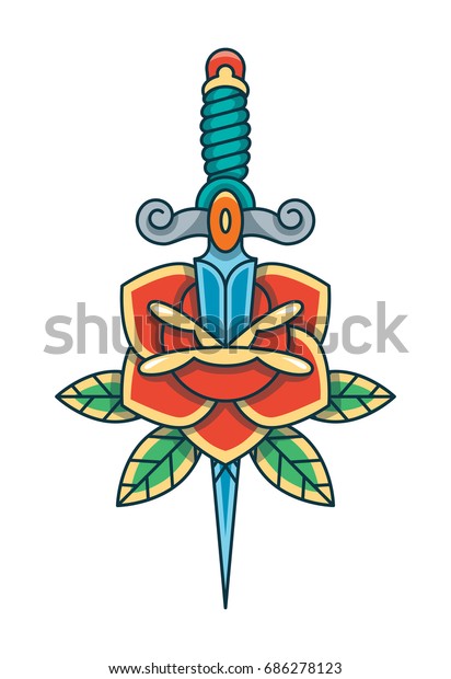 Flash Rose Knife Traditional American Old Stock Vector (Royalty Free ...