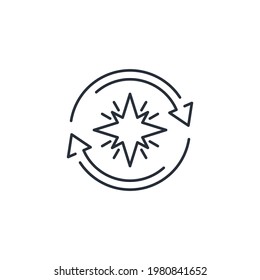 Flash and rotation arrows. Flickering light. Vector linear icon isolated on white background.