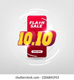 Flash Sale 10.10 Shopping Day on mobile app Konzept. 10.10 Flash-Verkauf Banner Template Design für soziale Medien und Website.