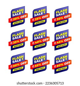 flash sale up to 20-60 percent shop now tag banner badge promotion blue red color