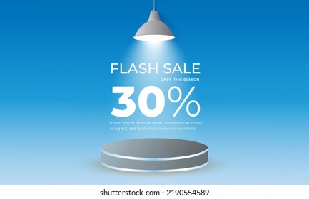 Flash sale with 30% discount Background with lights on and podium