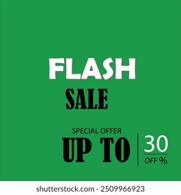 Flash sale 30% off isolated on green background .  .Vector illustration for shopping day promotion, online shopping, special Offer coupon, voucher, banner template, websites, socia