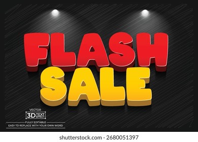 Flash Sale 3D Text Effect Vector Typography Template for Graphic Design