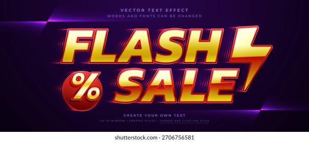 Flash Sale 3D-Text mit Blitzschlag auf violettem Hintergrund