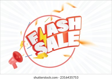 Flash sale 3D-style vector with megaphone and 3D elements are available for use on online shopping websites or in social media advertising.
