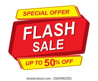 Flash Sale 50% off Banner vector template. Vector illustration for shopping day promotion, online shopping, up to 50% discount, special Offer coupon, voucher, banner Special Offer Flash Sale campaign