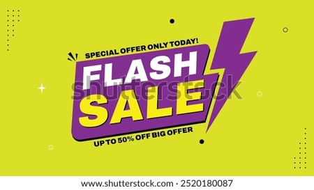 Flash Sale 50% Off Big Offer with Special Limited Time Deal Only Today This Weekend's Sale Banner Features Thunder Shapes Template in Blue White Black Red and Yellow Background Don’t Miss Out