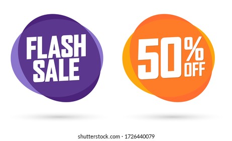 Flash Sale, 50% Rabatt, Blase Banner Design Vorlage, Discount Tags, App Icon, Vektor Illustration