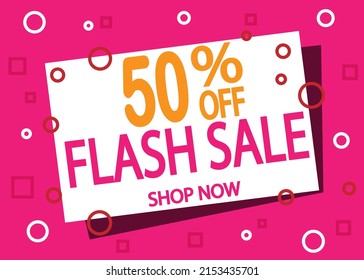 La venta en flash tiene un 50% de descuento. Diseño creativo de banners para la reducción de precios y la venta de productos
