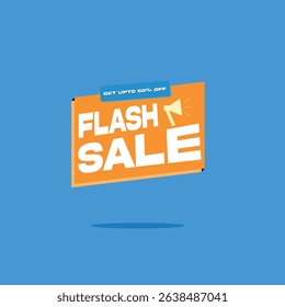 Flash Sale 50% Off Discount Badge Vector on Blue Background