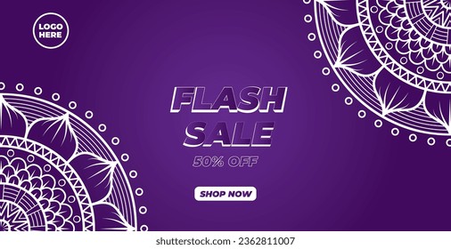 Flash Sale 50% Off Mandala type background design template. product promotion banner design. very creative and conceptual design