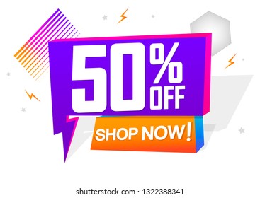 Flash Sale 50% off, speech bubble banner, flash offer, mega discount tag design template, app icon, vector illustration