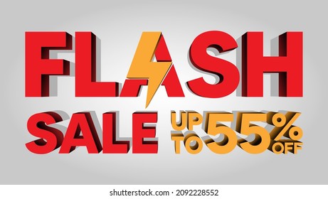 Flash sale up to 55 percent discount, banner template with 3d text, flash sale promotion special offer. vector template illustration