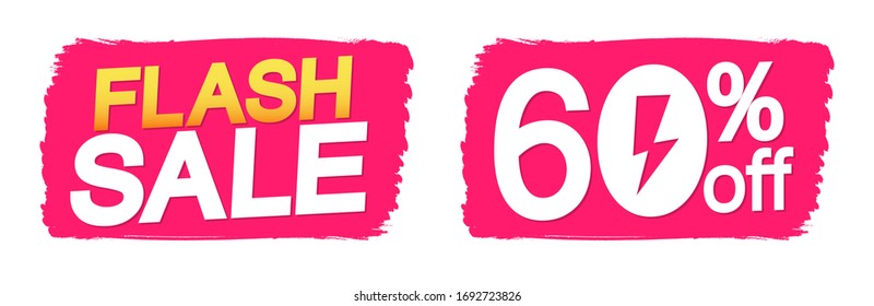 Flash Sale, 60% off, banners design template, discount tags, grunge brush, vector illustration