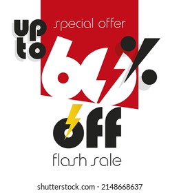 Flash Sale up to 60 % off big sale and super sale discount voucher coupon red orange black color white background