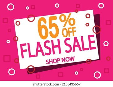 Flash sale 65% off. Creative banner design for price reduction and product sale