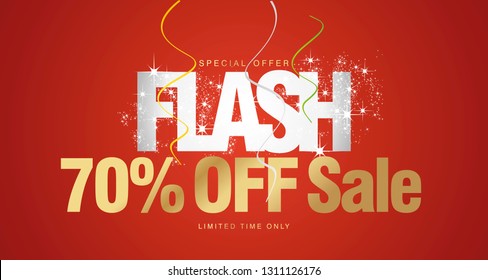 Flash Sale 70 percent off limited time only white gold red background