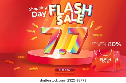 Flash sale 7.7 illustration Poster, Banner Vector Sale discount price, Ads for website, Social media, Shopping online. Backdrop, Rollup artwork.