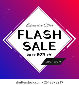 Flash Sale com até 90% de desconto. Oferta exclusiva. Compre agora. Design de modelo de banner de vendas Flash para mídia social e site. vetor. ilustração.