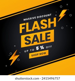 Flash Sale in Abstract colorful background with discount up to 5%. Vector illustration. Massive Discount. Flash Sale Banner with Golden Thunder Sign on Golden Background.