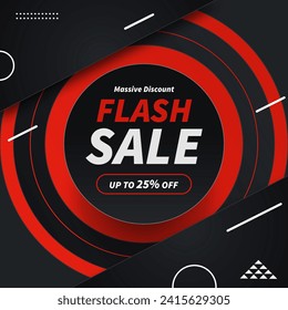 Flash Sale en resumen de fondo oscuro con descuento de hasta el 25%. Ilustración vectorial. Descuento masivo. Compra ahora.