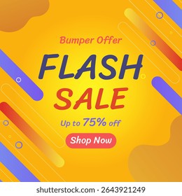 Flash Sale abstract design sale background with up to 75% off. Bumper Offer. Vector Shop Now. illustration. Flash Sale banner for ads.