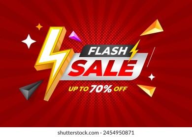 Flash sale advertising banner or poster design with 3d effect discount offer on background