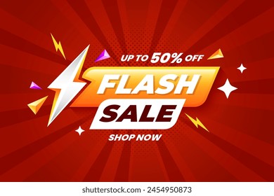 Flash sale advertising banner or poster design with 3d effect discount offer on background