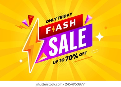 Flash sale advertising banner or poster design with 3d effect discount offer on background