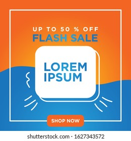flash sale background design template with orange and blue background. design for social media template or banner template.