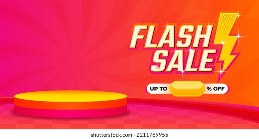 Plantilla de fondo de la venta flash con pantalla de podio, oferta especial y promoción de descuento en color naranja y rosa